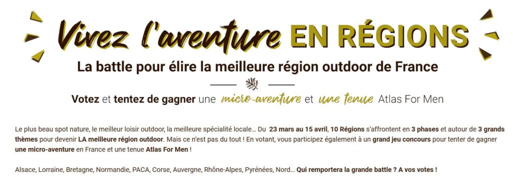 concours Atlas for Men  « Vivez l’aventure en régions »